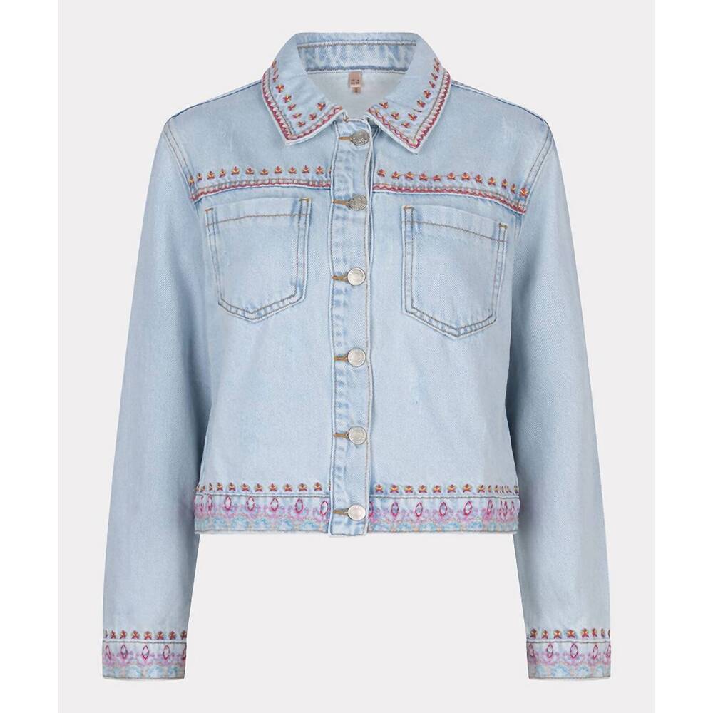NEW ESQUALO women's jonna jean embroidery jacket in light blue
